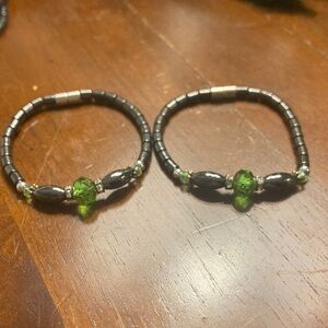 2 Black and Green Hematite Bracelets